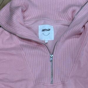 Aerie Blush Pink Ribbed Half-Zip Top